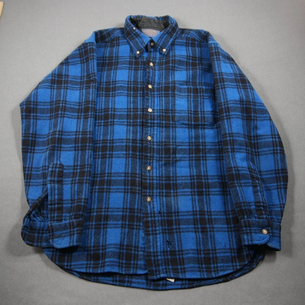 Thrashed Pendleton Vintage Wool Plaid Men Shirt S Blue Distressed Western Skate
